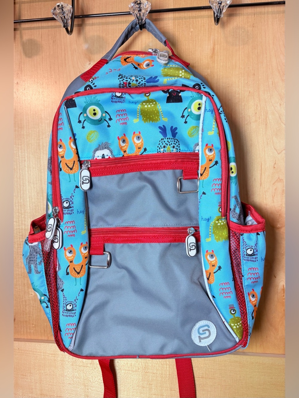 Sydney Paige Kids Monster Print Backpack NWOT Blue Red 16”